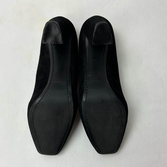 Prada Logo Black Suede Square Toe Block Heels Pumps size 38.5 - Picture 7 of 9